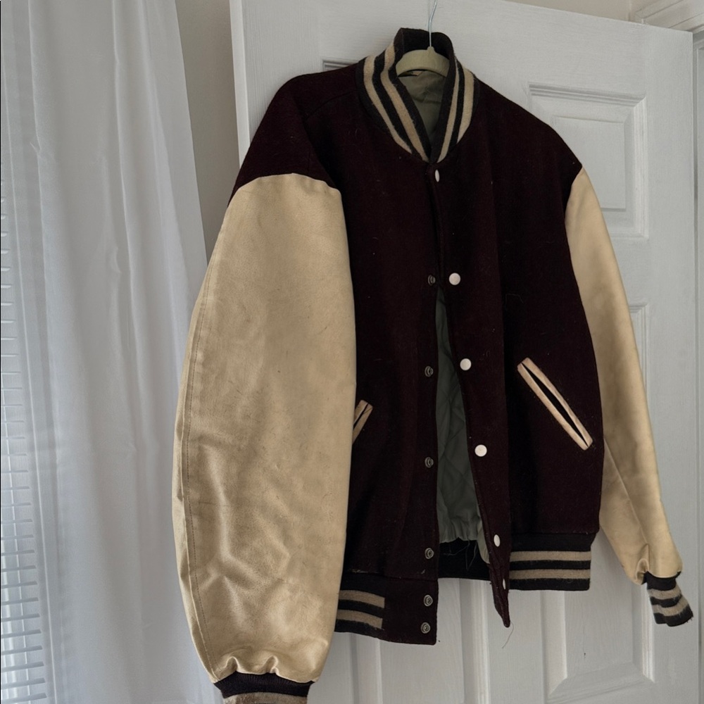 Men's Varsity Brown University Jacket - brown and cream